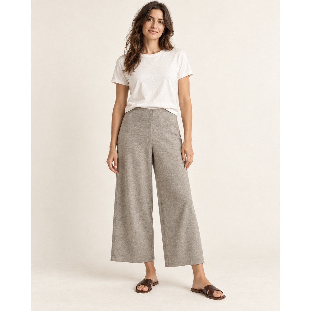Zara Women Wide Leg Knit Pants Size S Taupe High Waist Cropped Lounge Minimalist